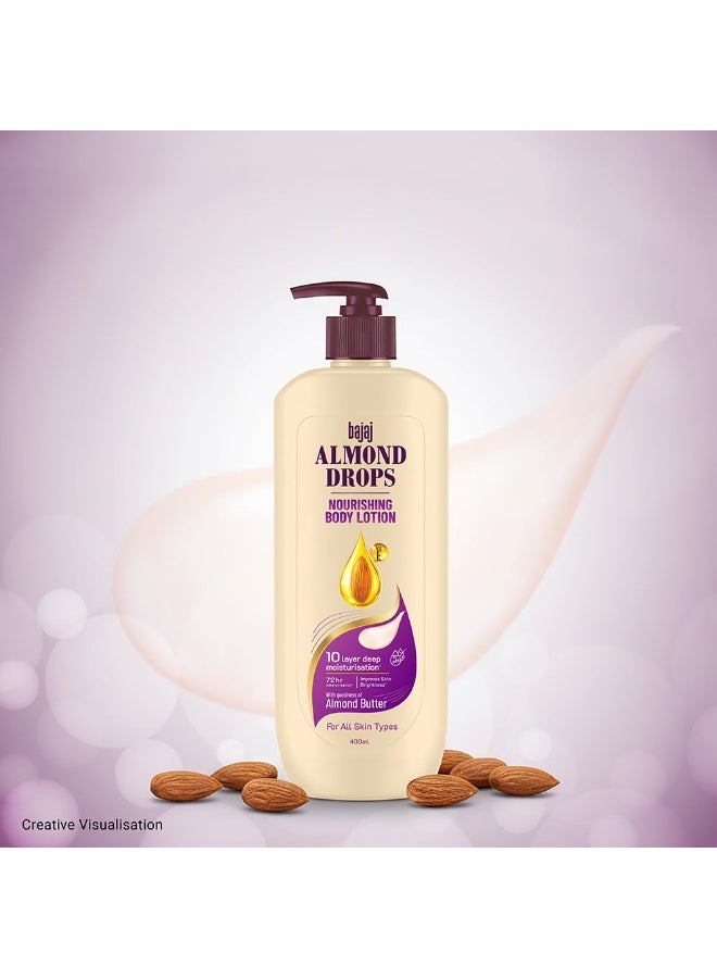 Bajaj Almond Drops Nourishing Body Lotion With Almond Butter | 72 Hr Moisture Retention | Enhances Skin Glow | Improves Skin Barrier | For All Skin Types | 400 ML - Image 2