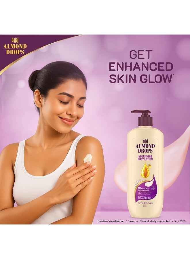 Bajaj Almond Drops Nourishing Body Lotion With Almond Butter | 72 Hr Moisture Retention | Enhances Skin Glow | Improves Skin Barrier | For All Skin Types | 400 ML - Image 3