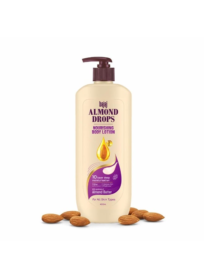 Bajaj Almond Drops Nourishing Body Lotion With Almond Butter | 72 Hr Moisture Retention | Enhances Skin Glow | Improves Skin Barrier | For All Skin Types | 400 ML - Image 1