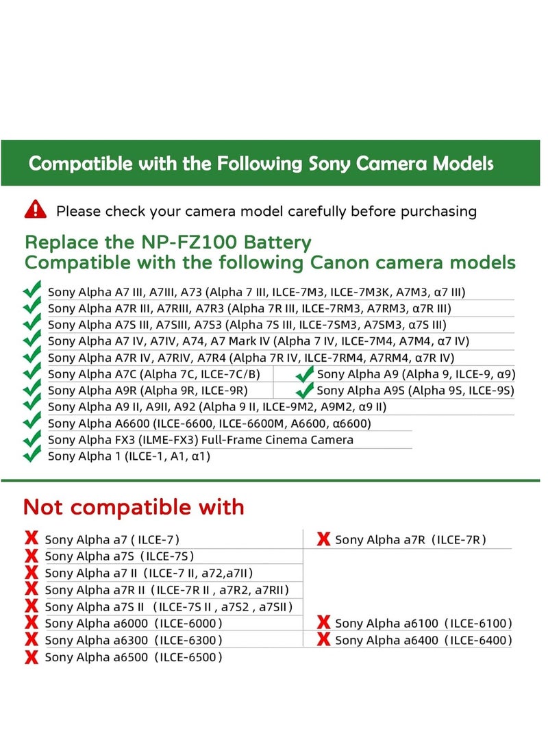 ELTRAZONE - NP-FZ100 Dummy Battery Kit Power Supply AC Adapter Kit for Sony Alpha A6600, FX3, A7 III, A7R3, A7R IV, A7S III, A9, A9R, A9S, A7C, A1 Cameras, Replaces BC-QZ1 Battery - Image 1