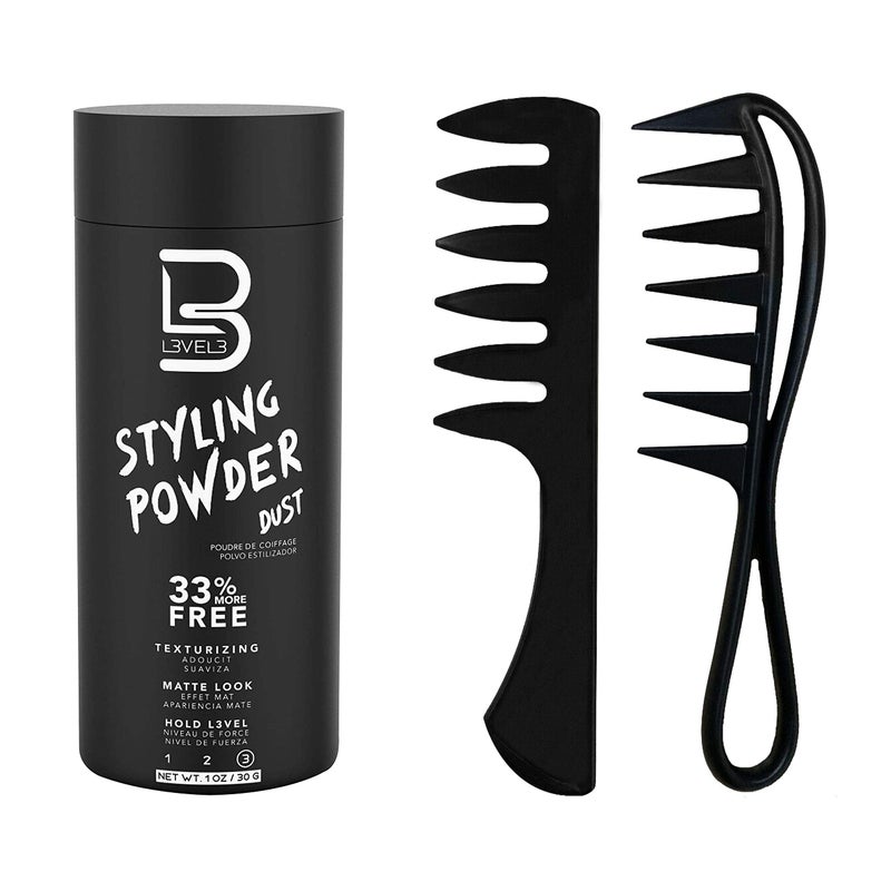 L3 Level 3 Styling Powder  Styling Comb Set  Easy to Apply with No Oil or Greasy Residue  Professional Salon Look  Lightweight and Ergonomic  Natural Look Mens Powder Delivers Matte Finish