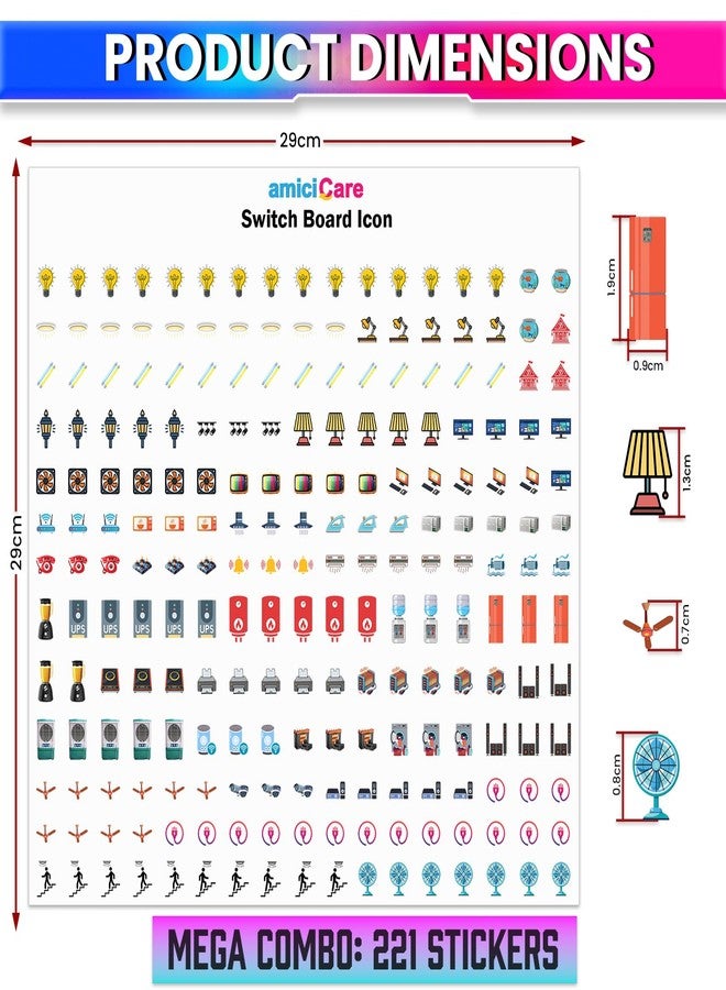 amiciCare Switch Board Stickers – 42 Embossed Unique Design with 442 Easy-to-Read Icon for Home & Office | Water-Resistant, Self-Adhesive | Neat, Organized Power Control | Fan, Light, TV, AC & More - Image 4