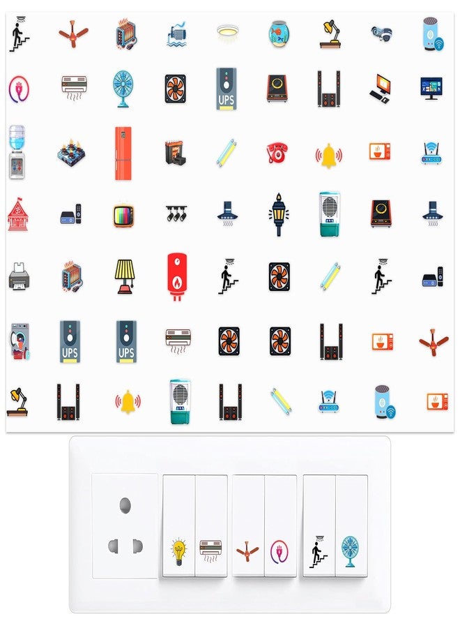 amiciCare Switch Board Stickers – 42 Embossed Unique Design with 442 Easy-to-Read Icon for Home & Office | Water-Resistant, Self-Adhesive | Neat, Organized Power Control | Fan, Light, TV, AC & More - Image 1