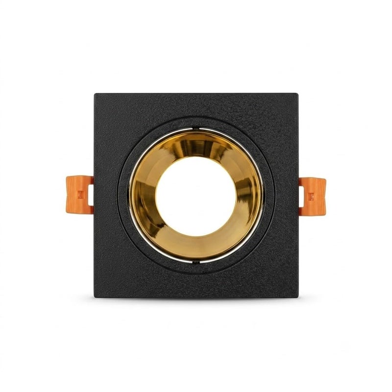 Square Recessed Spotlight Frame, Black and Gold Anti-Glare Design, Single Ceiling Spot Holder