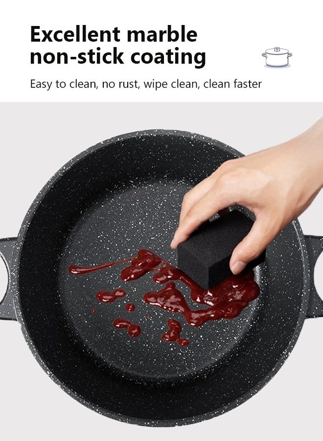 HK 10-Piece Kitchen Cookware set, Casserole Set And Frying Pan With Non Stick Cookware sets ,Finish Glass lid PFOA-Free  20-24-28-32 cm (Deep Stockpot) + 28 cm (Shallow Stockpot)（Black） - Image 4