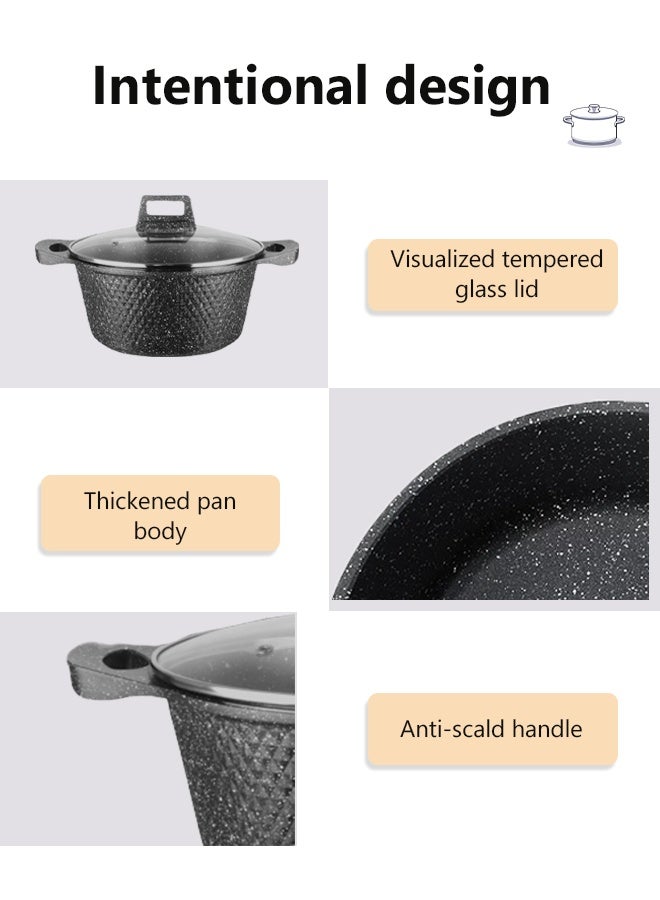HK 10-Piece Kitchen Cookware set, Casserole Set And Frying Pan With Non Stick Cookware sets ,Finish Glass lid PFOA-Free  20-24-28-32 cm (Deep Stockpot) + 28 cm (Shallow Stockpot)（Black） - Image 5