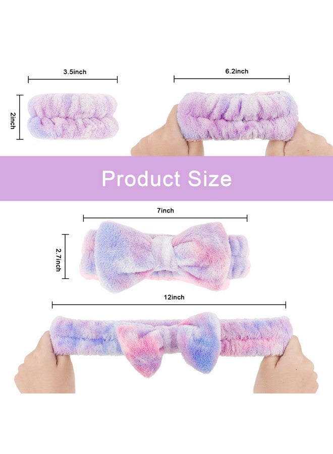 CIEHER 12 Pcs Makeup Headband For Women Wrist Washband Scrunchies Cuffs For Washing Face, Soft Bow Hair Band Matching Wristbands, Colorful & White Diy Spa Headband Coral Fleece - Image 2