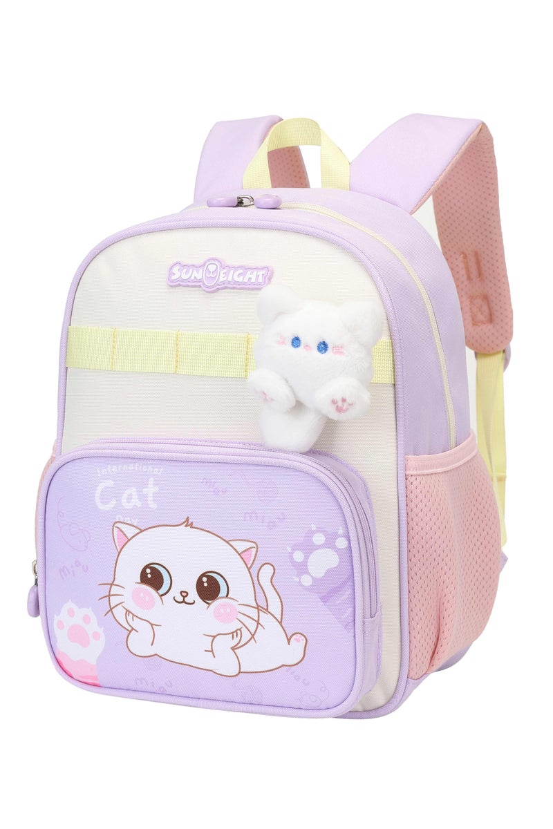 SUN EIGHT Premium 12-inch Light Weight School Backpack Water Resistant Polyester Cute Kitten Cartoon Daypack for Girls, SE22248, Purple - Image 1