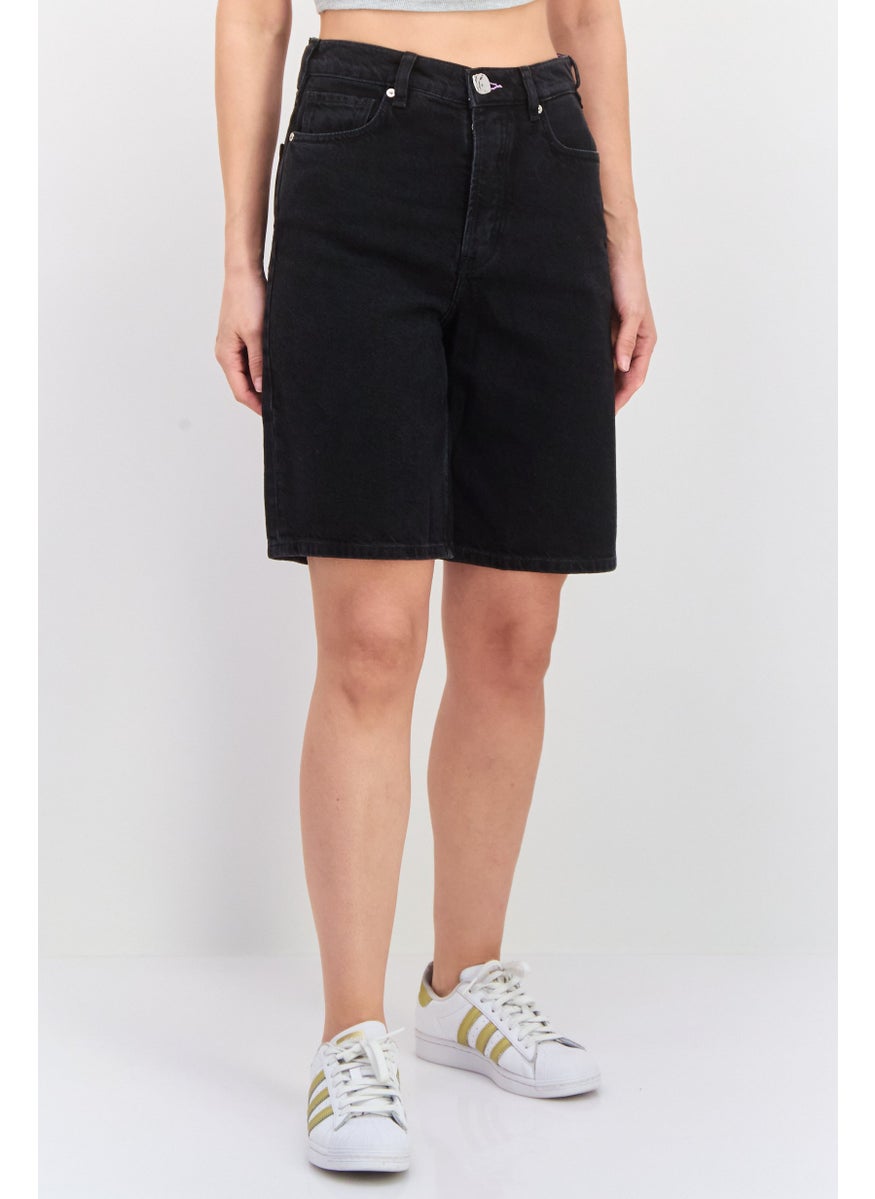 Scotch & Soda - Women Solid High Rise Denim Short, Black - Image 1