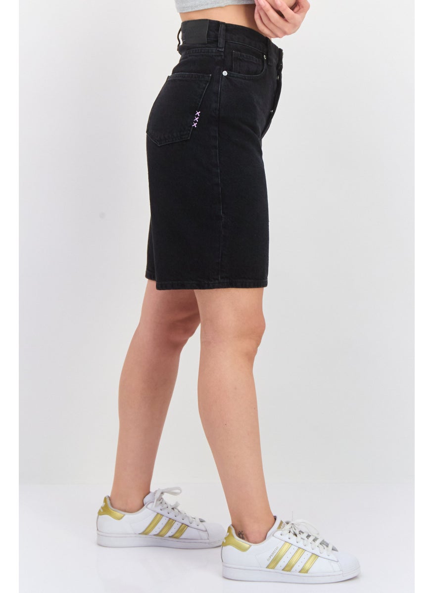 Scotch & Soda - Women Solid High Rise Denim Short, Black - Image 1