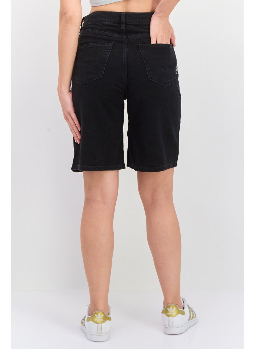 Scotch & Soda - Women Solid High Rise Denim Short, Black - Image 1