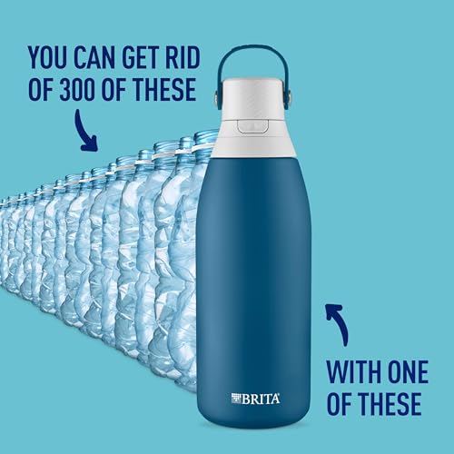 Brita Stainless Steel Premium Filtering Water Bottle, BPA-Free, Reusable, Insulated, Replaces 300 Plastic Water Bottles, Filter Lasts 2 Months or 40 Gallons, Includes 1 Filter, Marina - 32 oz - Image 2