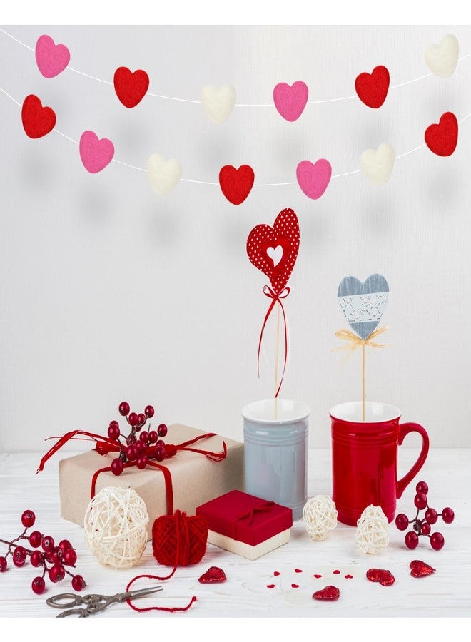 Aukolass Valentine's Day Felt Ball Garland，Welcome Valentine's Day Party Decor Banner (Red heart all) - Image 5