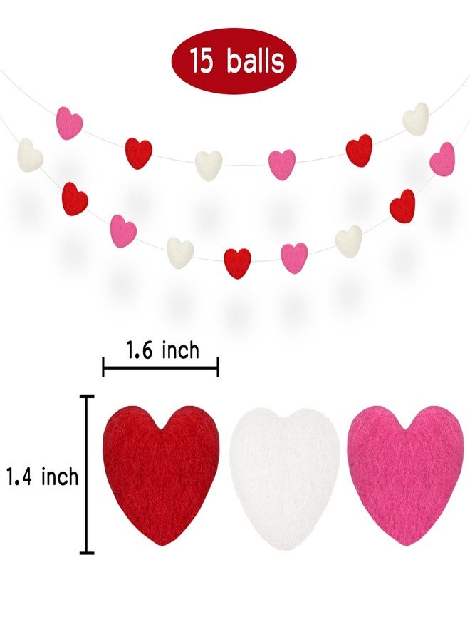 Aukolass Valentine's Day Felt Ball Garland，Welcome Valentine's Day Party Decor Banner (Red heart all) - Image 2