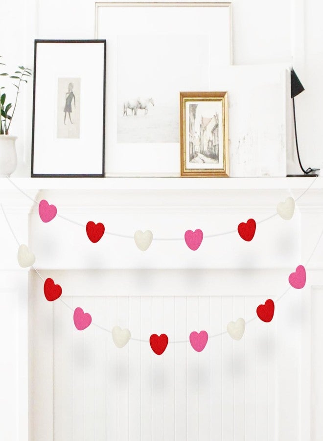 Aukolass Valentine's Day Felt Ball Garland，Welcome Valentine's Day Party Decor Banner (Red heart all) - Image 1