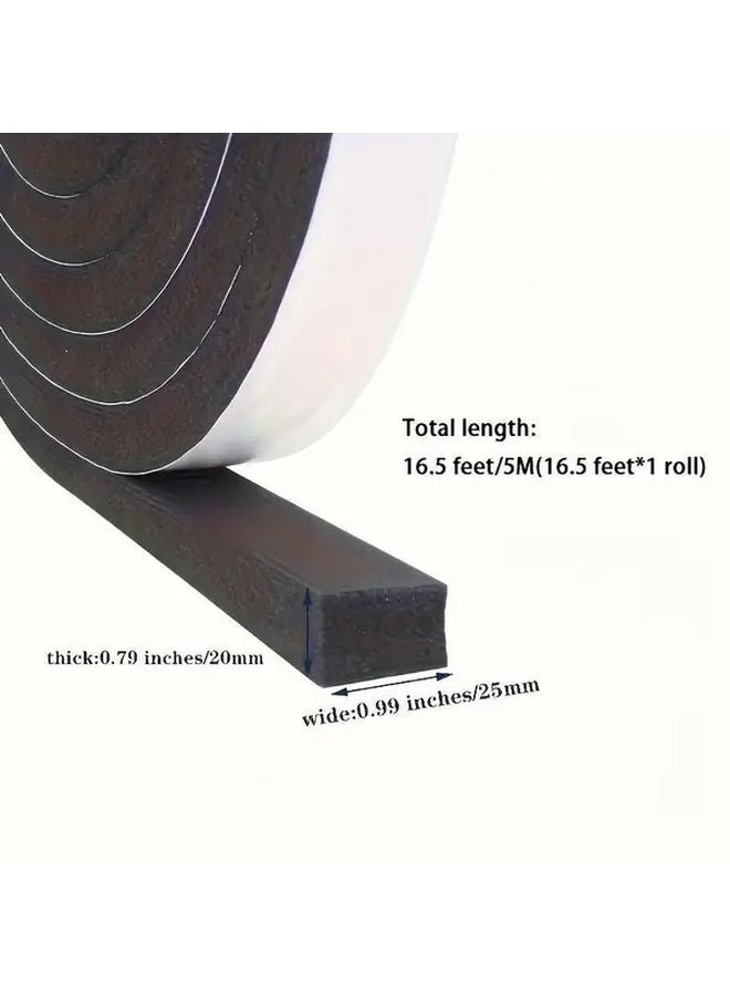 شريط رغوة المطاط الأسود 25 مم × 20 مم × 5 م ذاتي اللصق لحشو الطقس لعزل الصوت - Image 3