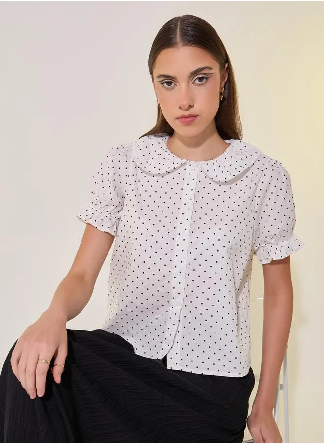 ستايلي Polka Dot Peter Pan Neck Short Shirt