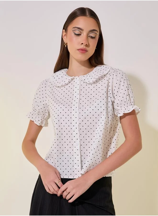 ستايلي Polka Dot Peter Pan Neck Short Shirt