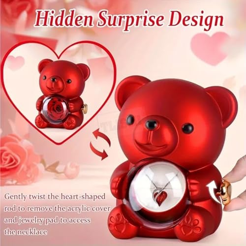 TLISMI Cute & Aesthetic Teddy Shape Ring Box| Romantic Bear with 360 °Rotating Preserved Rose- Hidden Jewellery Box for Wedding & Proposal | Unique Jewellery Display Case for Valentine’s Day Gift - Image 5