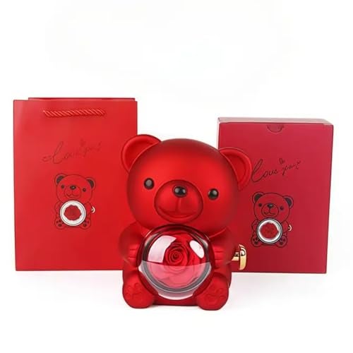 TLISMI Cute & Aesthetic Teddy Shape Ring Box| Romantic Bear with 360 °Rotating Preserved Rose- Hidden Jewellery Box for Wedding & Proposal | Unique Jewellery Display Case for Valentine’s Day Gift - Image 1
