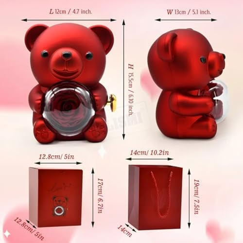 TLISMI Cute & Aesthetic Teddy Shape Ring Box| Romantic Bear with 360 °Rotating Preserved Rose- Hidden Jewellery Box for Wedding & Proposal | Unique Jewellery Display Case for Valentine’s Day Gift - Image 4