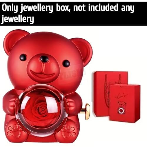 TLISMI Cute & Aesthetic Teddy Shape Ring Box| Romantic Bear with 360 °Rotating Preserved Rose- Hidden Jewellery Box for Wedding & Proposal | Unique Jewellery Display Case for Valentine’s Day Gift - Image 2