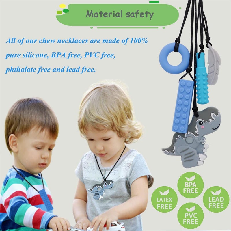V-TOP Chew Necklaces for Sensory Boys, Chewy Necklace Sensory Kids with ADHD, SPD, Teething, Biting Needs, Silicone Chew Toys for Autism Kids Reduce Fidget, Toddler Adult Chew Necklace 5 Pack (Grey) - Image 2
