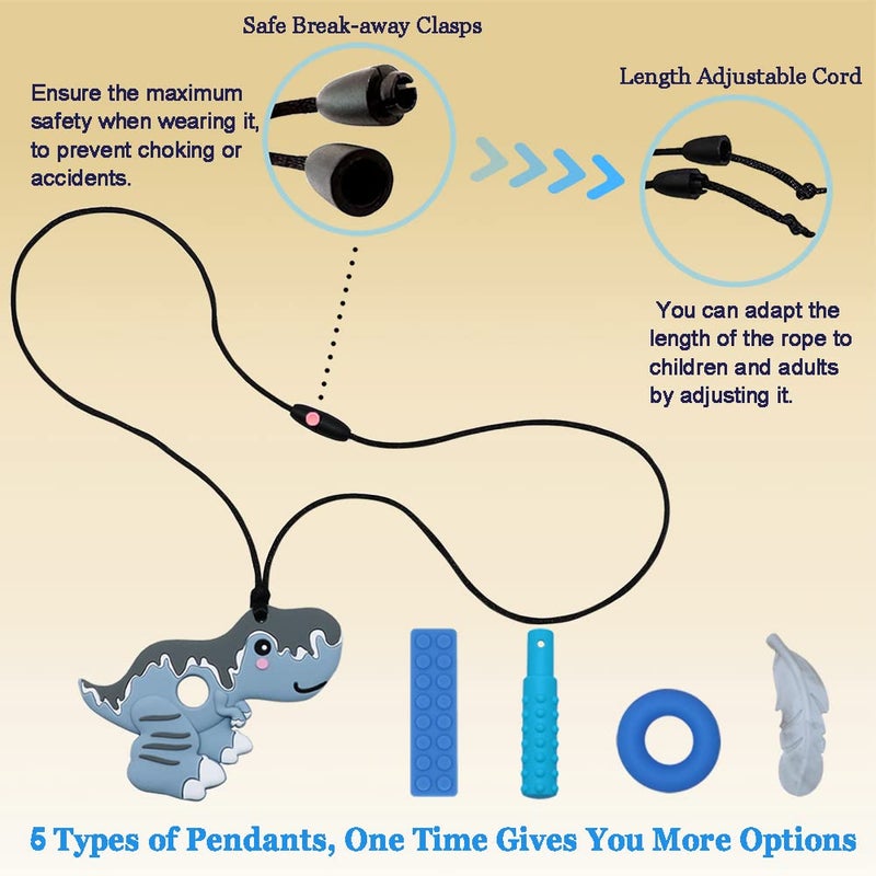 V-TOP Chew Necklaces for Sensory Boys, Chewy Necklace Sensory Kids with ADHD, SPD, Teething, Biting Needs, Silicone Chew Toys for Autism Kids Reduce Fidget, Toddler Adult Chew Necklace 5 Pack (Grey) - Image 5