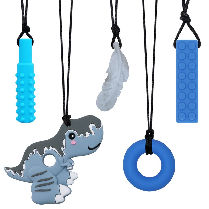 V-TOP Chew Necklaces for Sensory Boys, Chewy Necklace Sensory Kids with ADHD, SPD, Teething, Biting Needs, Silicone Chew Toys for Autism Kids Reduce Fidget, Toddler Adult Chew Necklace 5 Pack (Grey) - Image 1