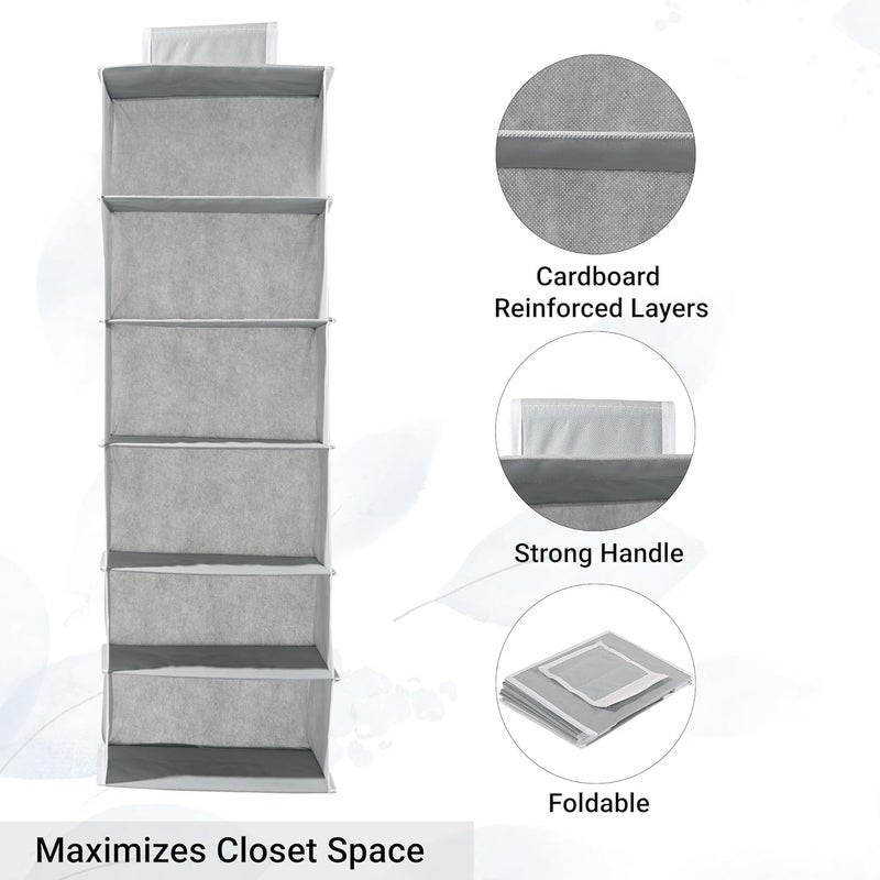 Kuber Industries منظم ملابس قابل للطي مع 6 رفوف من كوبر إندستريز لحجرة الملابس مع فيلكرو 10x15 بوصة متعدد الاستخدامات باللون الرمادي العادي - Image 5