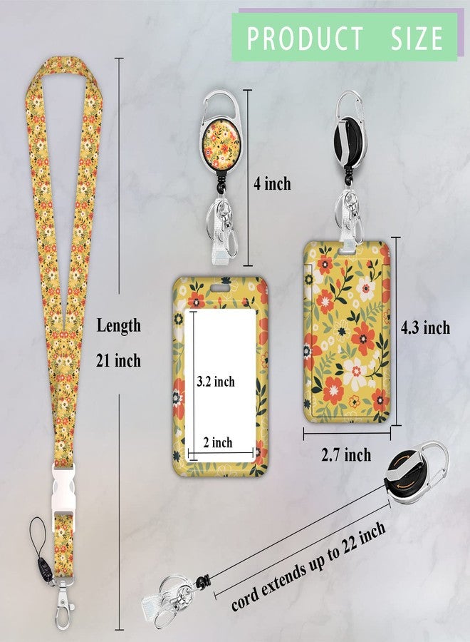 Boutilon ID Badge Holder with Lanyard,Retractable ID Badge Card Holders Detachable Neck Lanyard Strap with Badge Reel and Vertical ID Holder for Nurse Students Teachers Office Staff(Flower Yellow) - Image 3