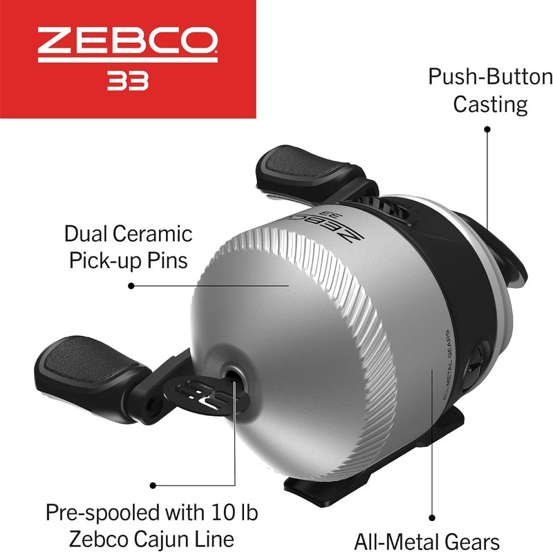 Zebco 33 Spincast Fishing Reel, Changeable Right or Left-Hand Retrieve, Built-in Bite Alert, All-Metal Gears, Pre-Spooled with Cajun Line - Image 4