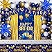 Pounira Blue and Gold Birthday Decorations for Men Women Happy Birthday Decorations for Boys Girls Happy Birthday Banner Balloons Tablecloth Foil Backdrop Star Balloons Bday Party Decor - Image 2