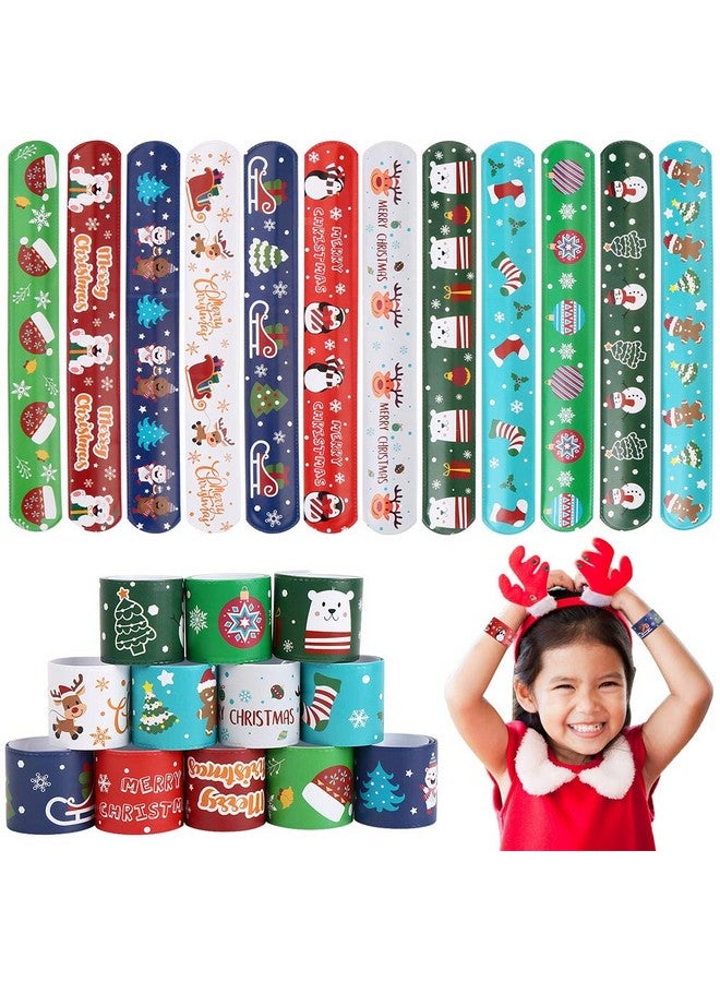 CCINEE Christmas Slap Bracelets,Xmas Slap Wristbands Snata Claus Reindeer For Christmas Party Gift Bag Filler Giveaways,48Pcs - Image 1