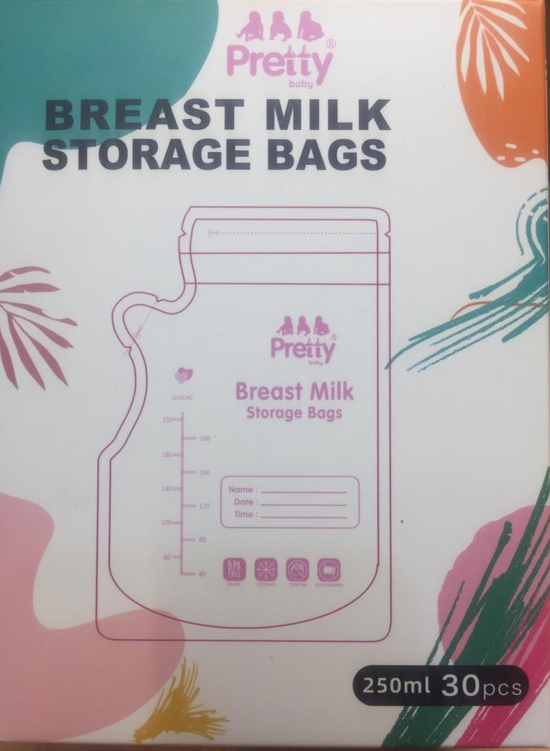 أكياس تخزين حليب الأم 250 ملل– خالية من  أونصات 30 قطعة - 250 mlقلم غير قال للأزالة هدية لتسجيل تاريخ التخزين - Image 1