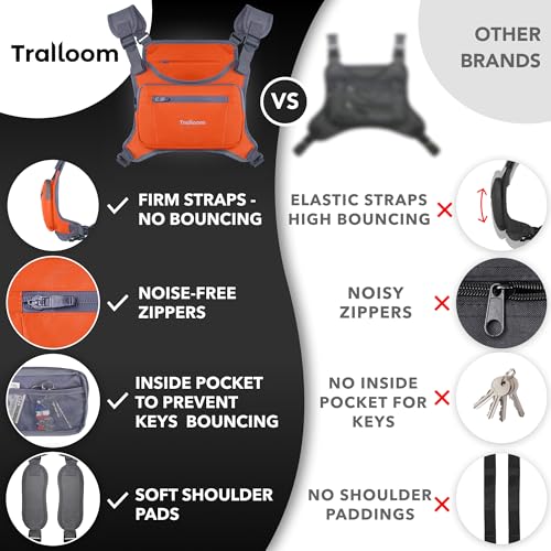 Trailoom Running Chest Pack, Reflective Vest, Water Repellent, Phone Holder, Men & Women, Workout Bag for Runners, Cycling, Biking, EDC Pouch, Jogging Carrier, Hidden Pocket, Lightweight (Orange) - Image 2