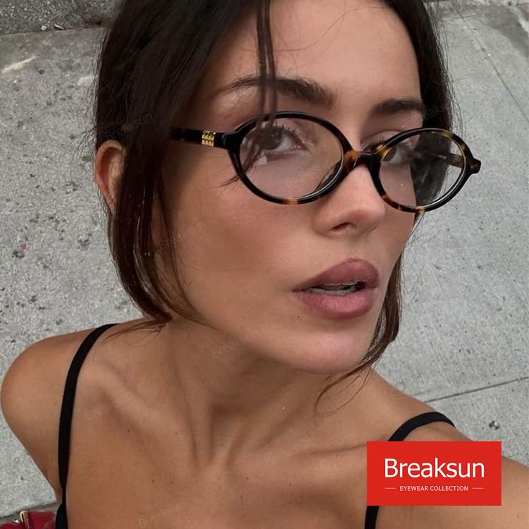 Breaksun Fashion Oval Glasses for Women Men Retro Round Tortoise Frame Blue Light Glasses Nerd Eyeglasses (Tortoise) - Image 2