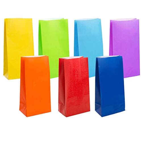 KEYYOOMY Small Bright Color Paper Bags Rainbow Party Goodie Bags Party Favor Bag Paper Lunch Bag (100 CT, 4.7x2.4x8.7 In) - Image 1