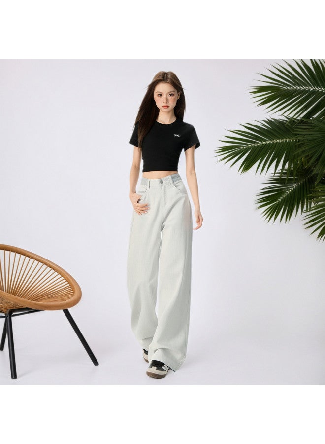 Tucano High-Waist Fashion Versatile Trendy Loose Wide-Leg Jeans, Lazy Style Pear-Shaped Figure-Flattering Floor-Length Pants - Image 3
