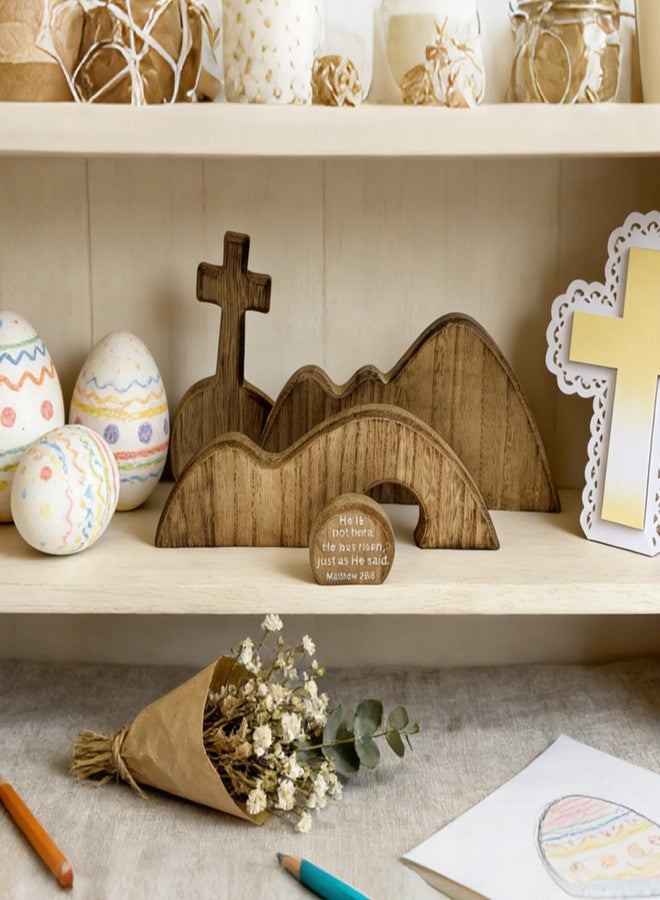 FESTGLOX Wooden Empty Tomb Set with Cross, Empty Tomb Easter Scene for Christian Decoration, Wooden Easter Resurrection Scene for Religious Display, Home Office Tabletop Tray, Church, Shelf Decor - Image 5