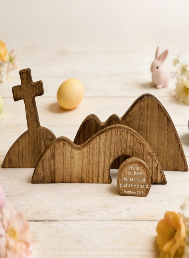 FESTGLOX Wooden Empty Tomb Set with Cross, Empty Tomb Easter Scene for Christian Decoration, Wooden Easter Resurrection Scene for Religious Display, Home Office Tabletop Tray, Church, Shelf Decor - Image 3
