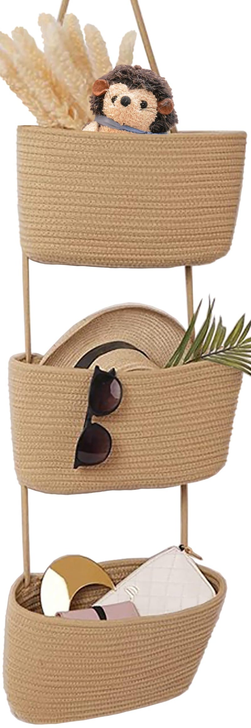 AARAINBOW Wall Hanging Cotton Baskets - Large 3 Tier Decorative Baskets for Wall  Nursery  Bathroom (B-Brown) - Image 1