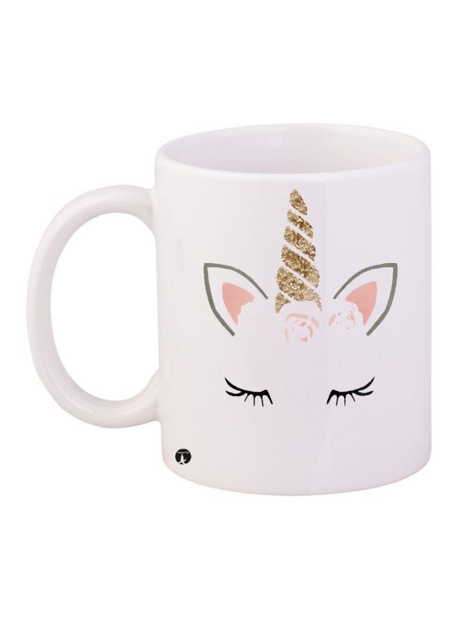 Cartoon Printed Coffee Mug White/Pink/Gold 11ounce