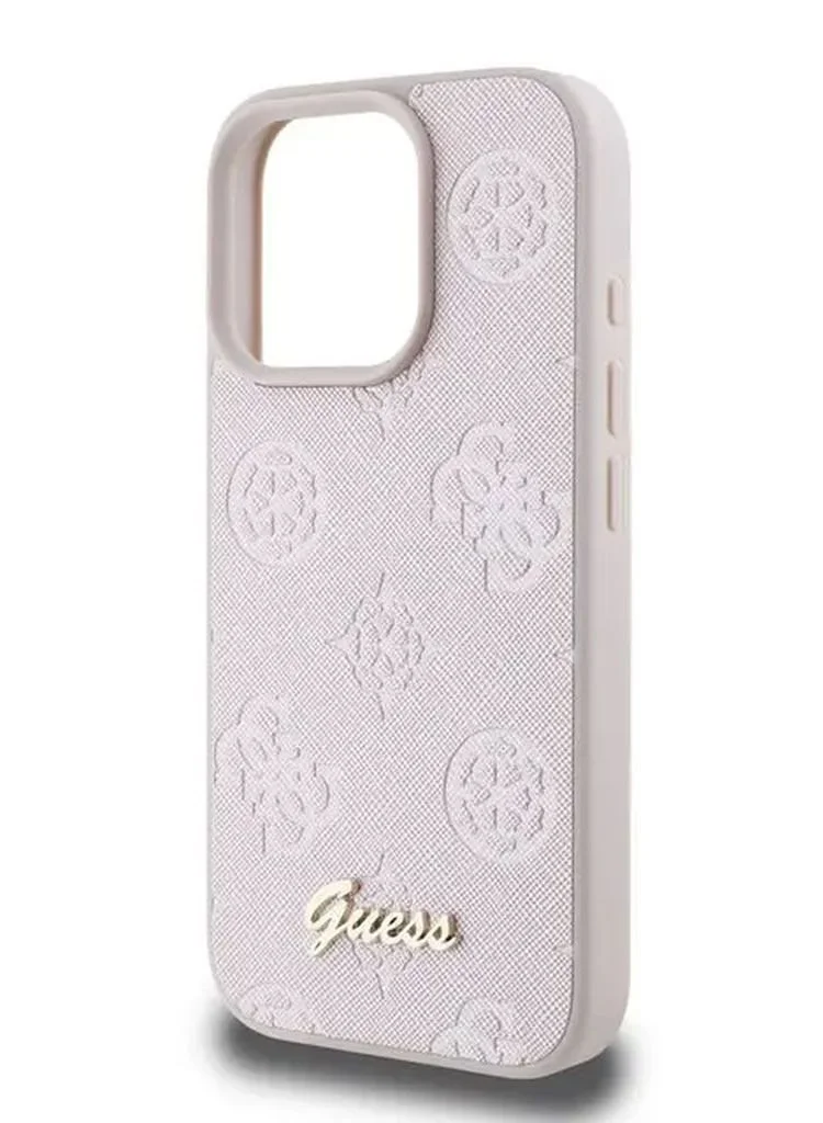GUESS PU Case With Peony Hot Stamp and Metal Script Logo for iPhone 16 Pro / Ultimate Protection / Durable Back Cover - Pink
