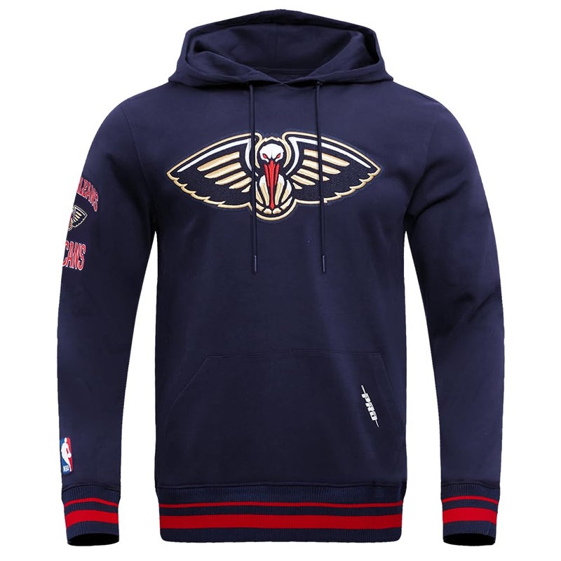 Pro Standard Mens NBA New Orleans Pelicans Retro Classics Pull Over Hoodie Midnight Navy/Red/Midnight Navy M - Image 1