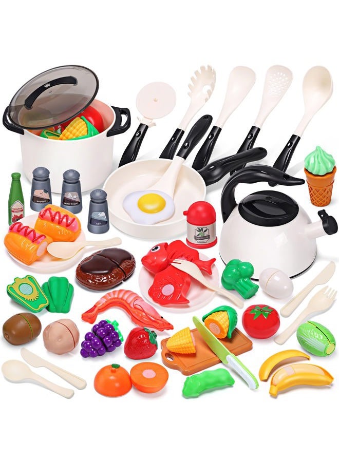 Cute Stone Play Kitchen Accessories Toy, Play Food Sets for Kids Kitchen, Toddler Kitchen Set for Kids with Play Pots, Pans, Kids Kitchen Playset, Play Kitchen Toys for Girls Boys - Image 1