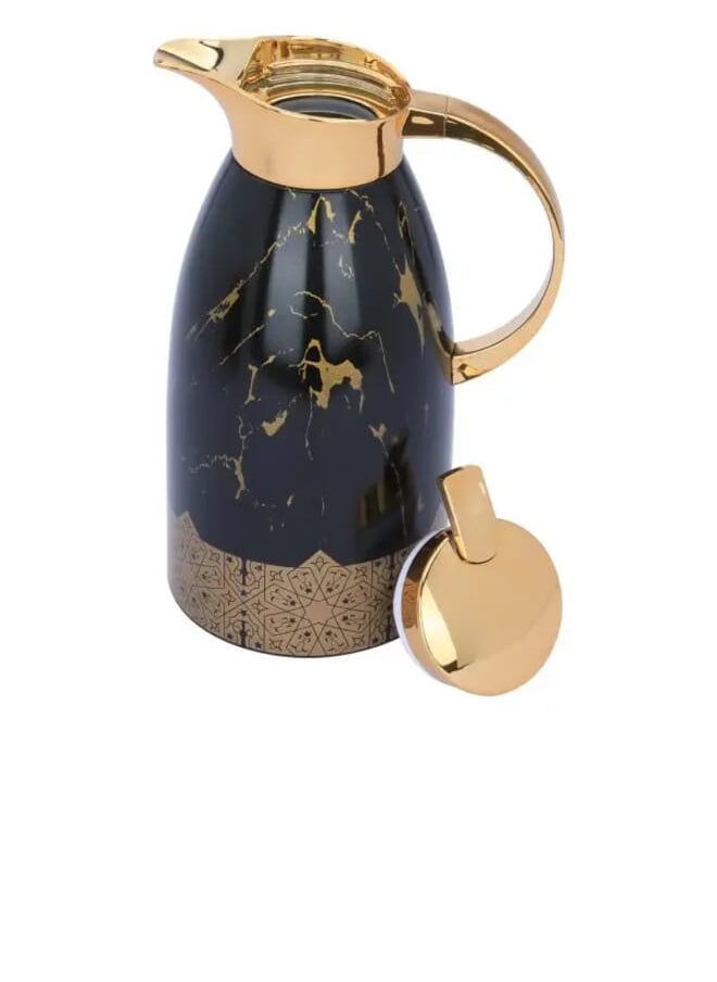 Alsaif Gallery Andalusian Thermos Set, Black Marble, With Islamic Inscription, With Golden Handle, Press 2 Pieces  - Image 5