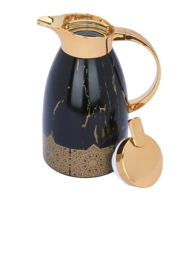Alsaif Gallery Andalusian Thermos Set, Black Marble, With Islamic Inscription, With Golden Handle, Press 2 Pieces  - Image 4