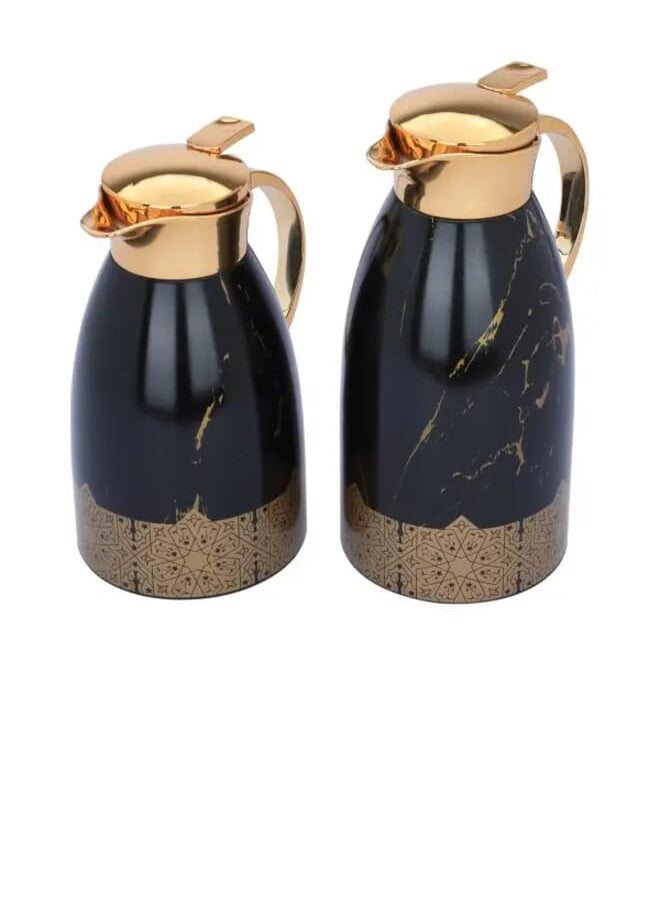Alsaif Gallery Andalusian Thermos Set, Black Marble, With Islamic Inscription, With Golden Handle, Press 2 Pieces  - Image 2