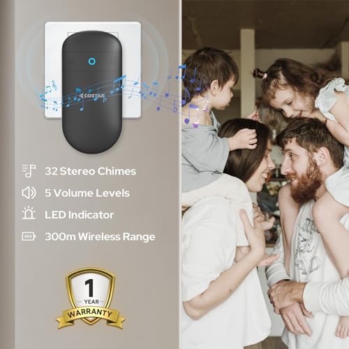COSTAR Self-Powered Battery Free Wireless Door Bell Kits Chime Cordless Calling Bell-1000ft Range with 52 Chime Pebble 610 - Image 3